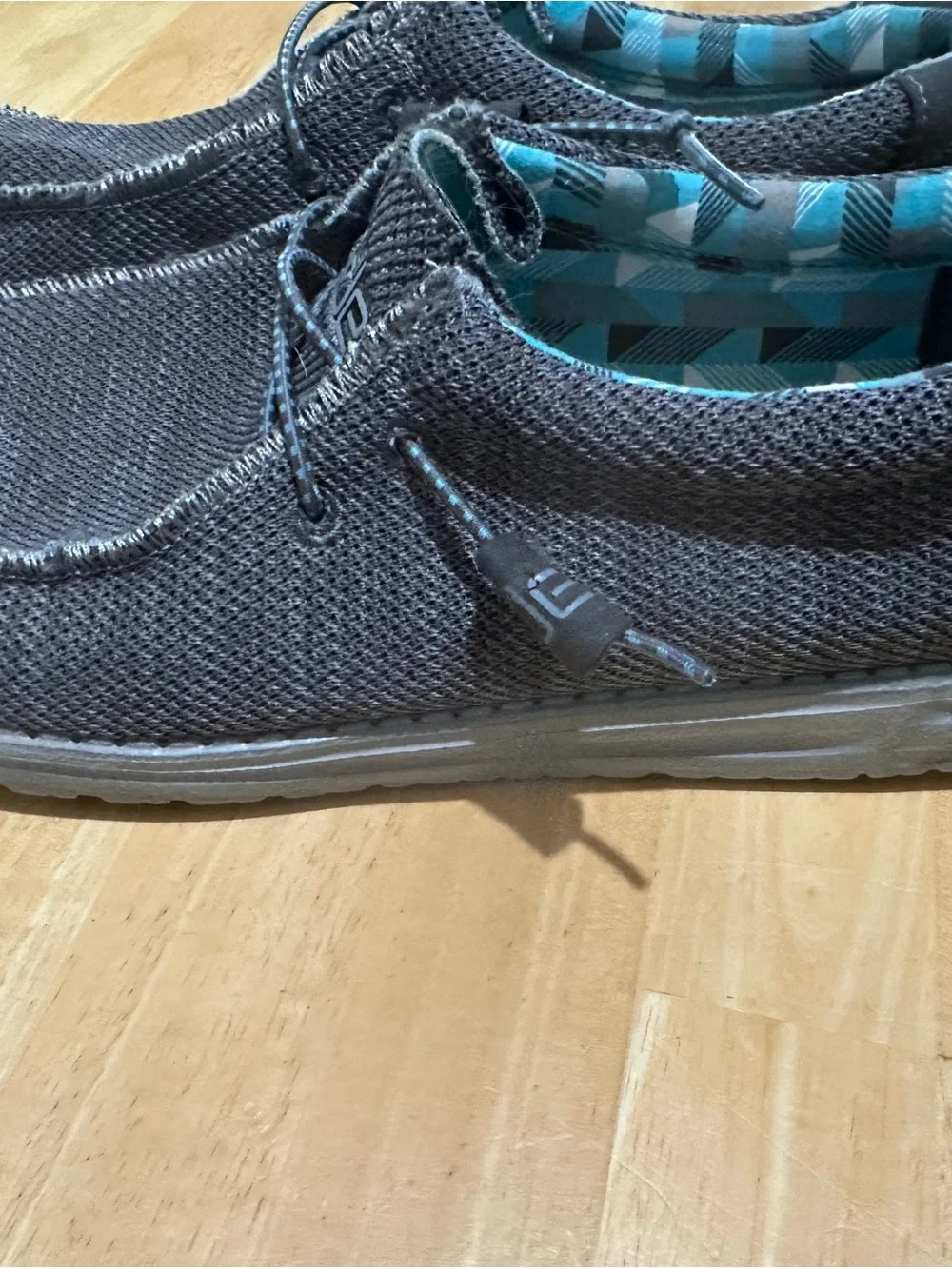 Hey Dude Dark Gray Slip-On Loafers with Teal Accent